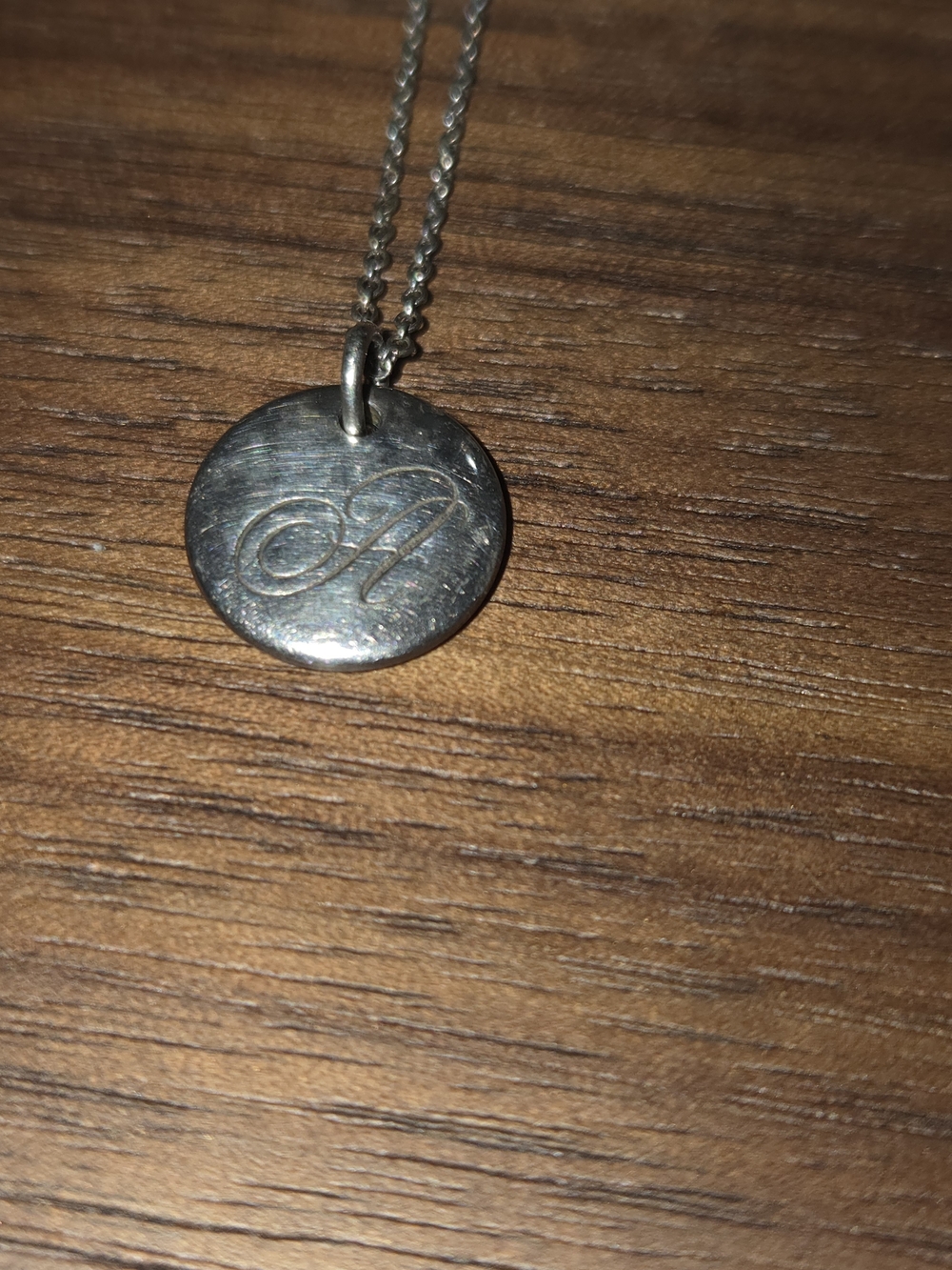 Tiffany & Co. Silver Engraved 'A' Disc Necklace